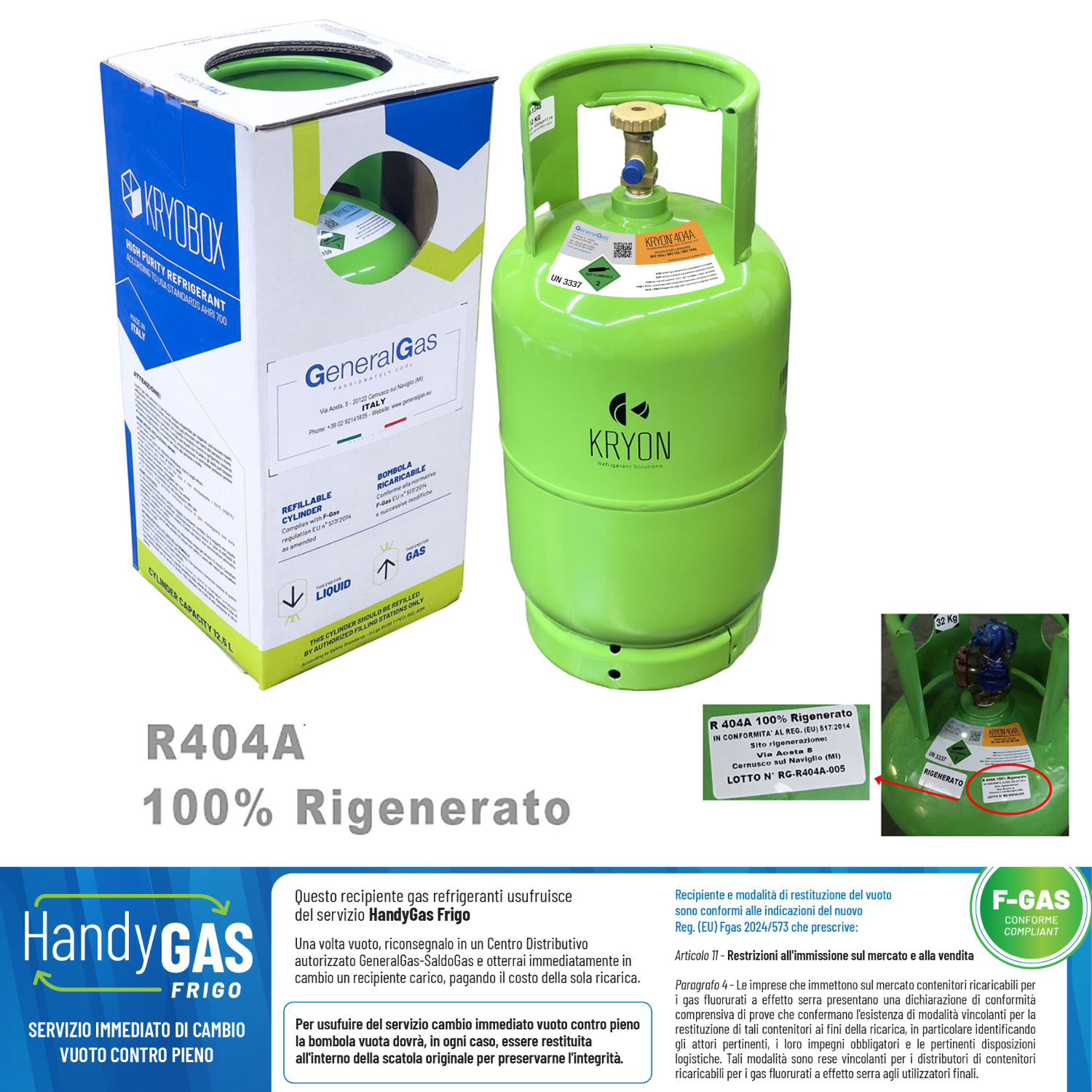 R404A 100% regeneriert (entspricht dem AHRI-700 Qualitätsstandard) in Kryobox 12,5 Liter / 42 bar - 10 Kg