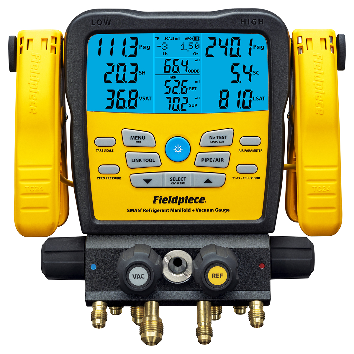 Fieldpiece USA - SM482V INT - SMAN® Kältemittel-Monteurhilfe mit 4 Anschlüssen und integrierter Sonde für Vakuum