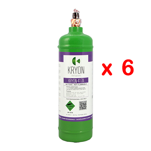 6 x R417A Freon® (Isceon) MO 59 Pack 6 KryoSmart Flaschen - 2.5Lt / 2Kg - 48 Bar - Kohlenstoffstahl - Ventil ¼ SAE RH