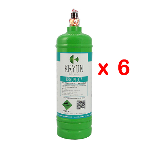 6 x R507 Pack 6 KryoSmart 507 Flaschen - 2.5Lt / 2Kg - 48 Bar - Kohlenstoffstahl - Ventil ¼ SAE RH