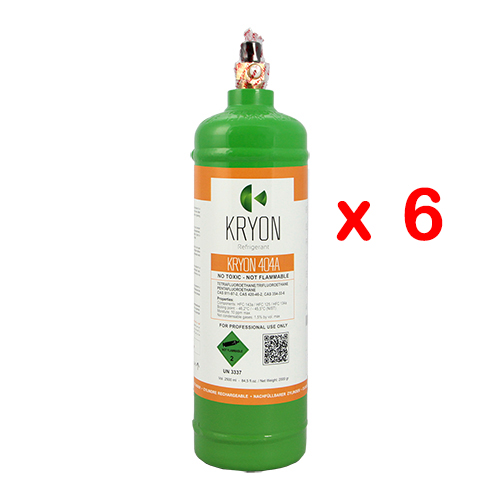 6 x R404A Pack 6 KryoSmart 404A Flaschen - 2.5Lt / 2Kg - 48 Bar - Kohlenstoffstahl - Ventil ¼ SAE RH