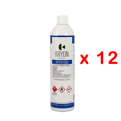 12 x R600a Kryon® 600a Isobutan - Aluminium Spraydose (Einweg, nicht nachfüllbar) 1.000 ml / 420 g - 30 bar - Ventil B188 7/16 20 UNF EU - Packung mit 12 Stück