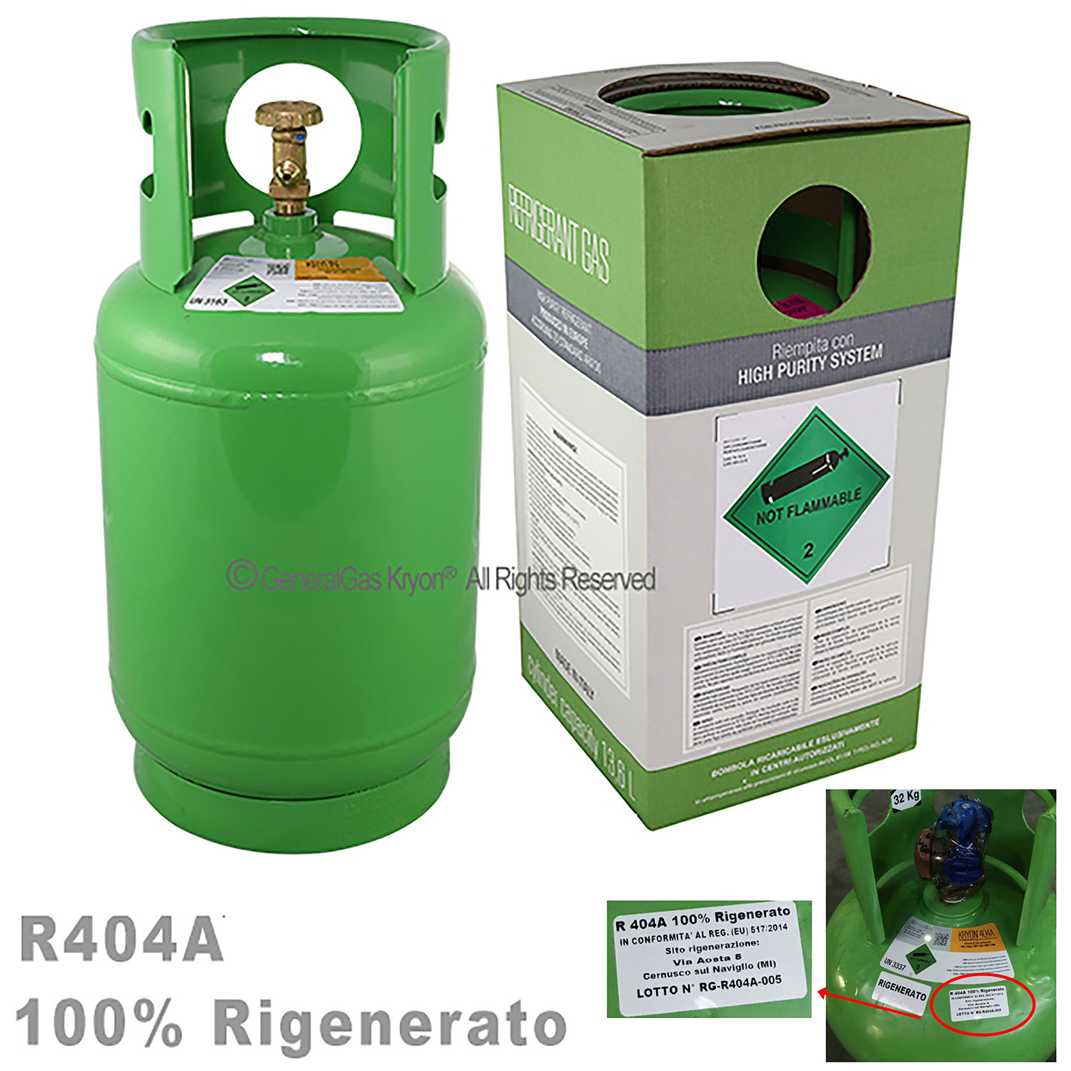 R404A 100% regeneriert (entspricht dem AHRI-700 Qualitätsstandard) in Kryobox 13,6 Liter / 42 bar - 10 Kg / 42 bar