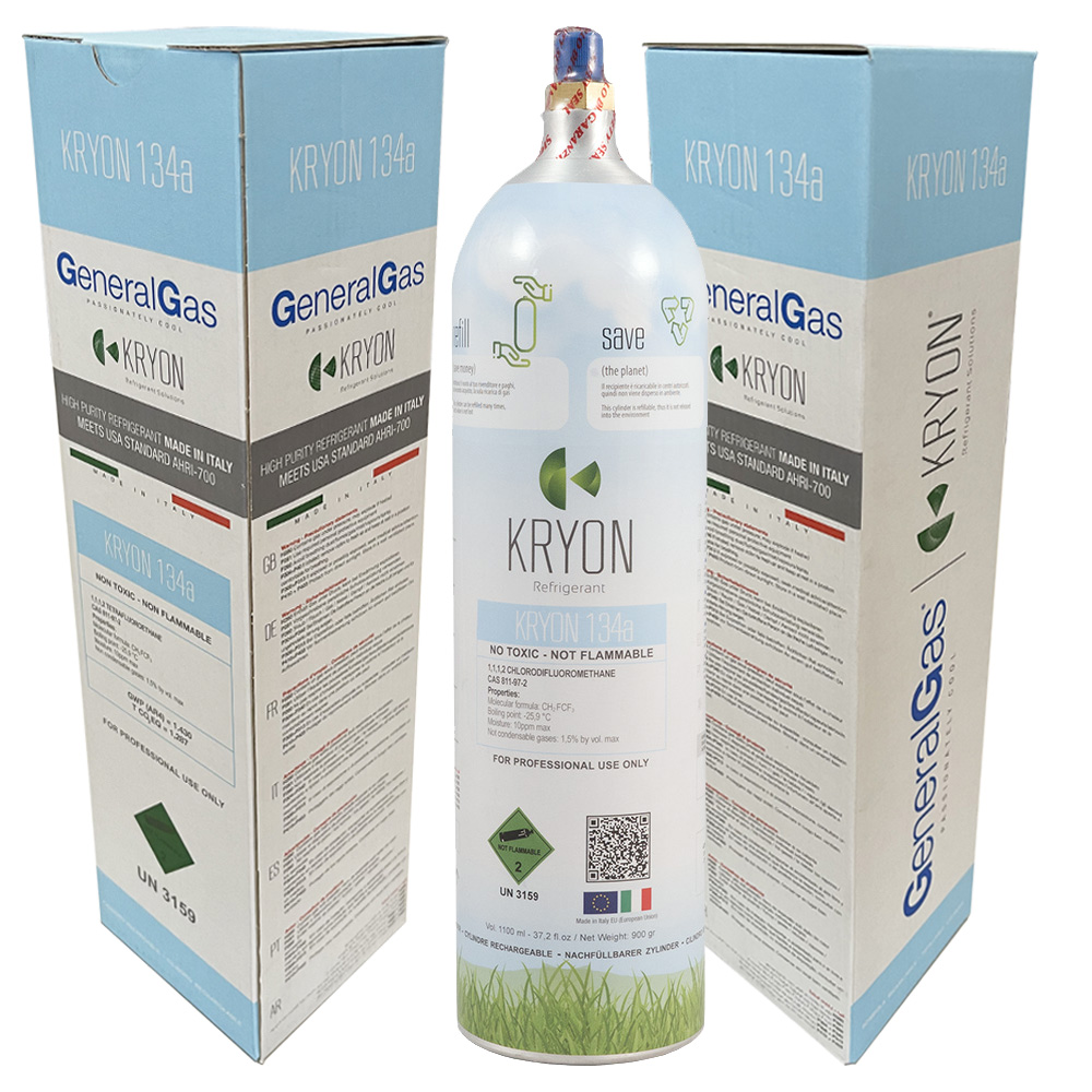 R134a Flasche KryoSmart Alu 134A - 1,1 Lt. 0,9 kg - 48 Bar - Ventil ¼ SAE RH