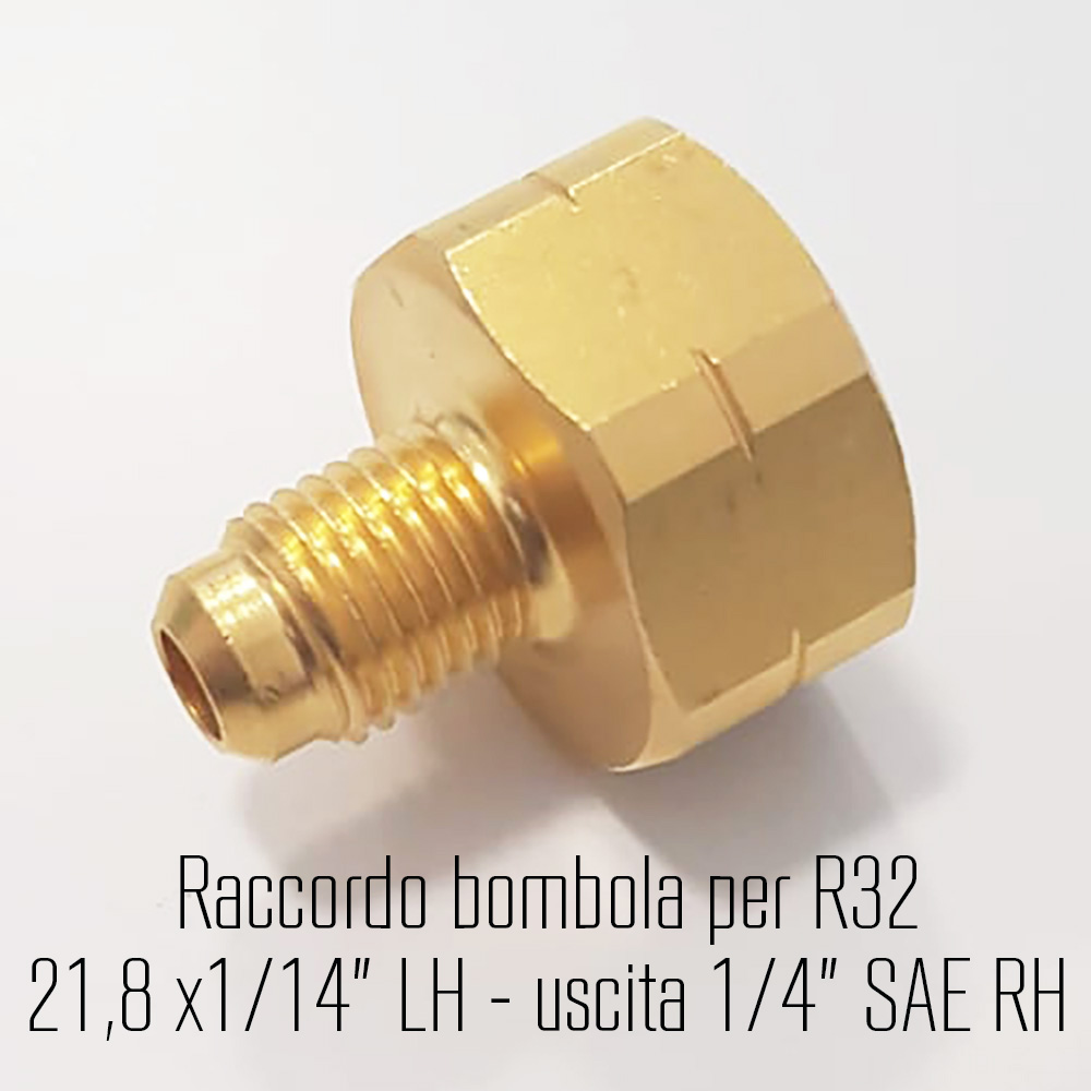 R32 - Ventiladapter mit Innengewinde W 21.8 - 1/14 LH (links), Außengewinde 1/4 SAE RH (rechts)