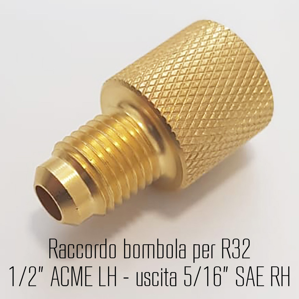 R32 - Ventiladapter mit Innengewinde 1/2 ACME LH (links), Außengewinde 5/16 SAE RH (rechts)