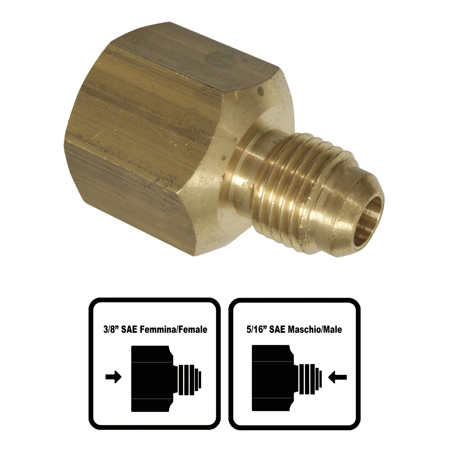 Adapter für Fieldpiece-Vakuumpumpe - Reduzierung von 3/8 SAE-Innengewinde auf 5/16 SAE-Außengewinde