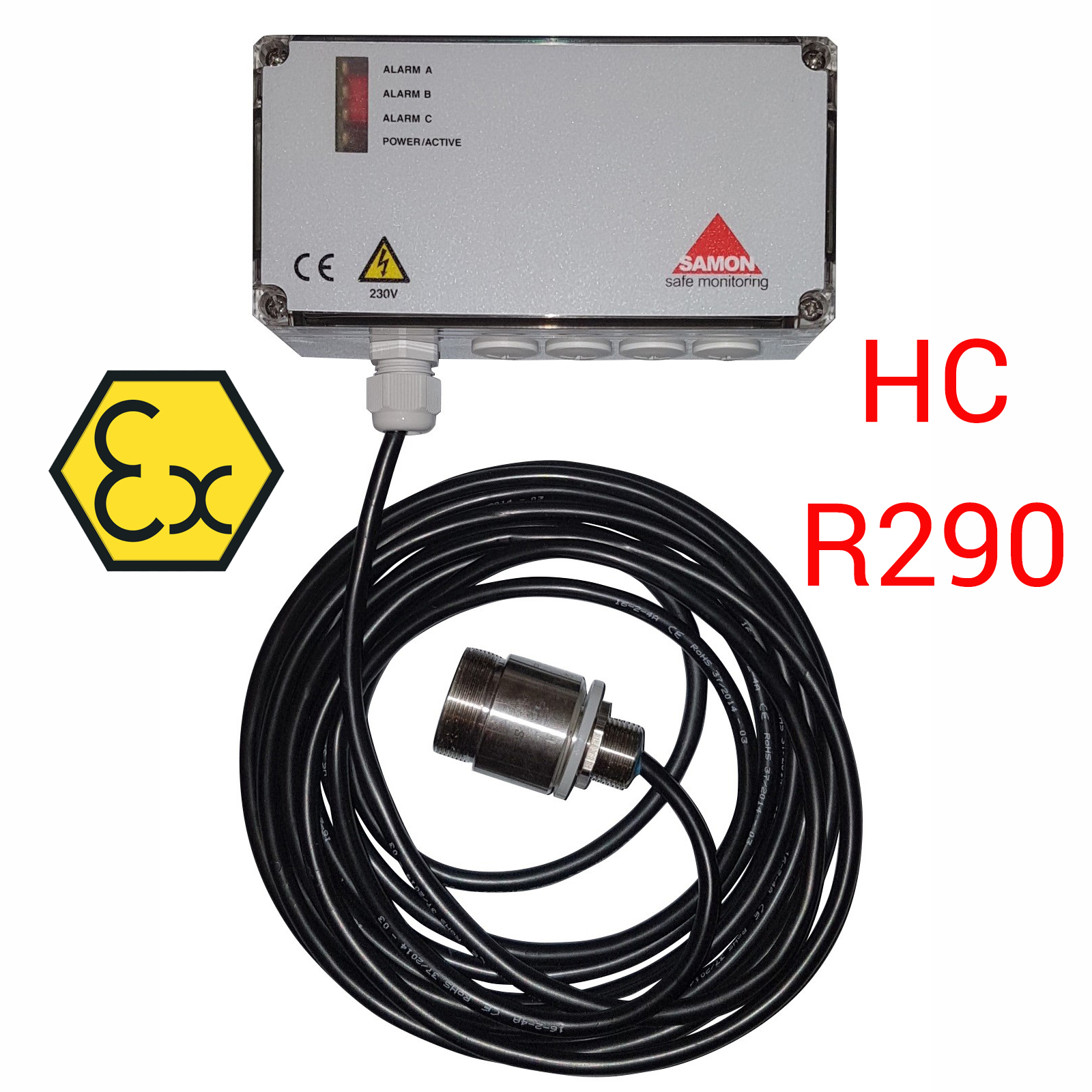 SAMON GXR230-HC: ATEX-Erfassungseinheit mit Fernfühler, für R290 Propan und HC - Einheit mit Relaisausgang und Halbleitersensor (SC)