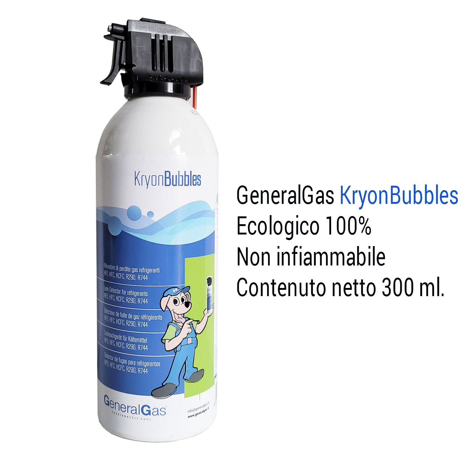 KryonBubbles - Professioneller nicht brennbarer Schaumdetektor für Kältemittelgase HFO, HFC, R290, R744 - in 400 ml Aluminiumspraydose - Nettoinhalt ohne Treibmittel 300 ml.