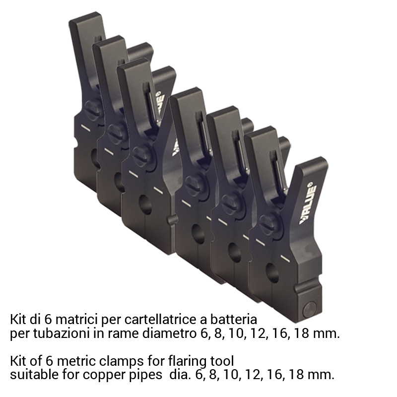 VALUE Satz von 6 Matrizen für die batteriebetriebene Bördelmaschine VET-19LI - für Rohrdurchmesser 6, 8, 10, 12, 16, 18 mm.