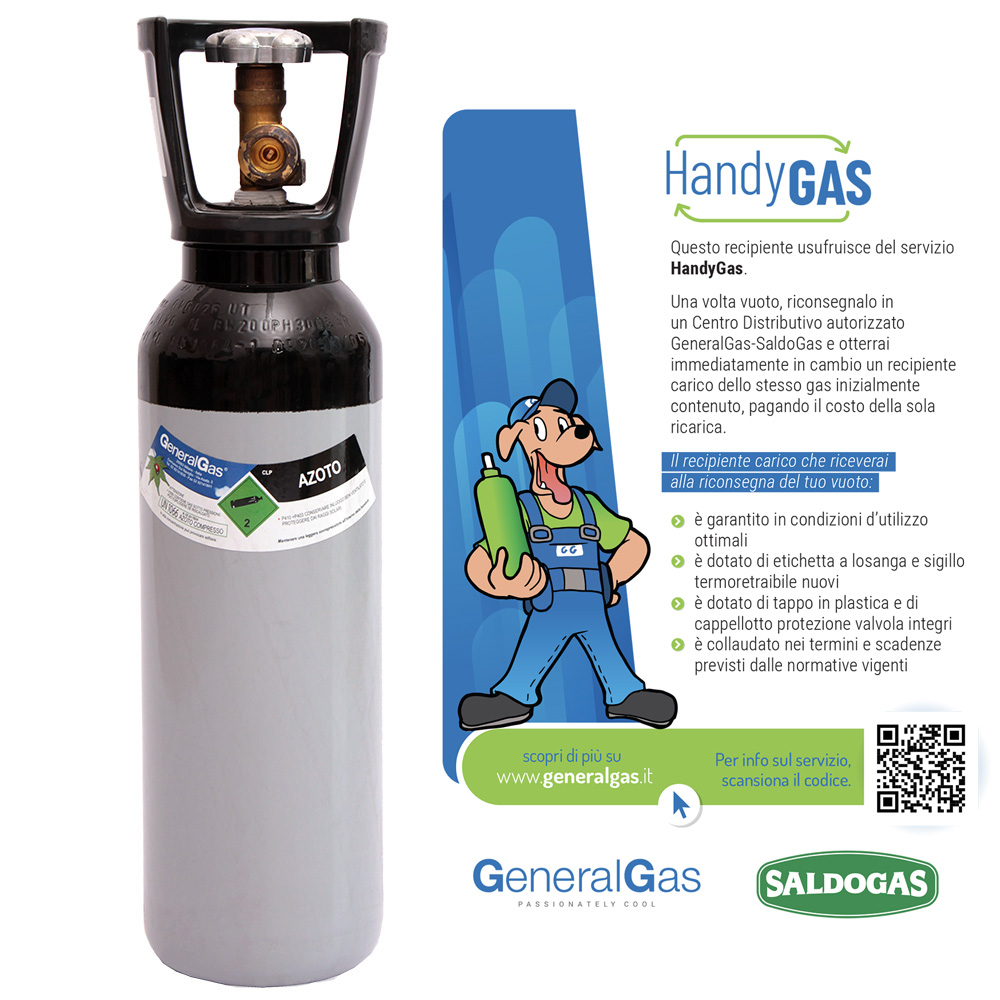 HandyGas Stickstoff-Hochdruckflasche 5 l - 200 bar komplett mit Ventil und Kappe - gefüllt mit 1 m³ technischem Stickstoff (HandyGas Service für sofortigen Wechsel von leer auf voll)