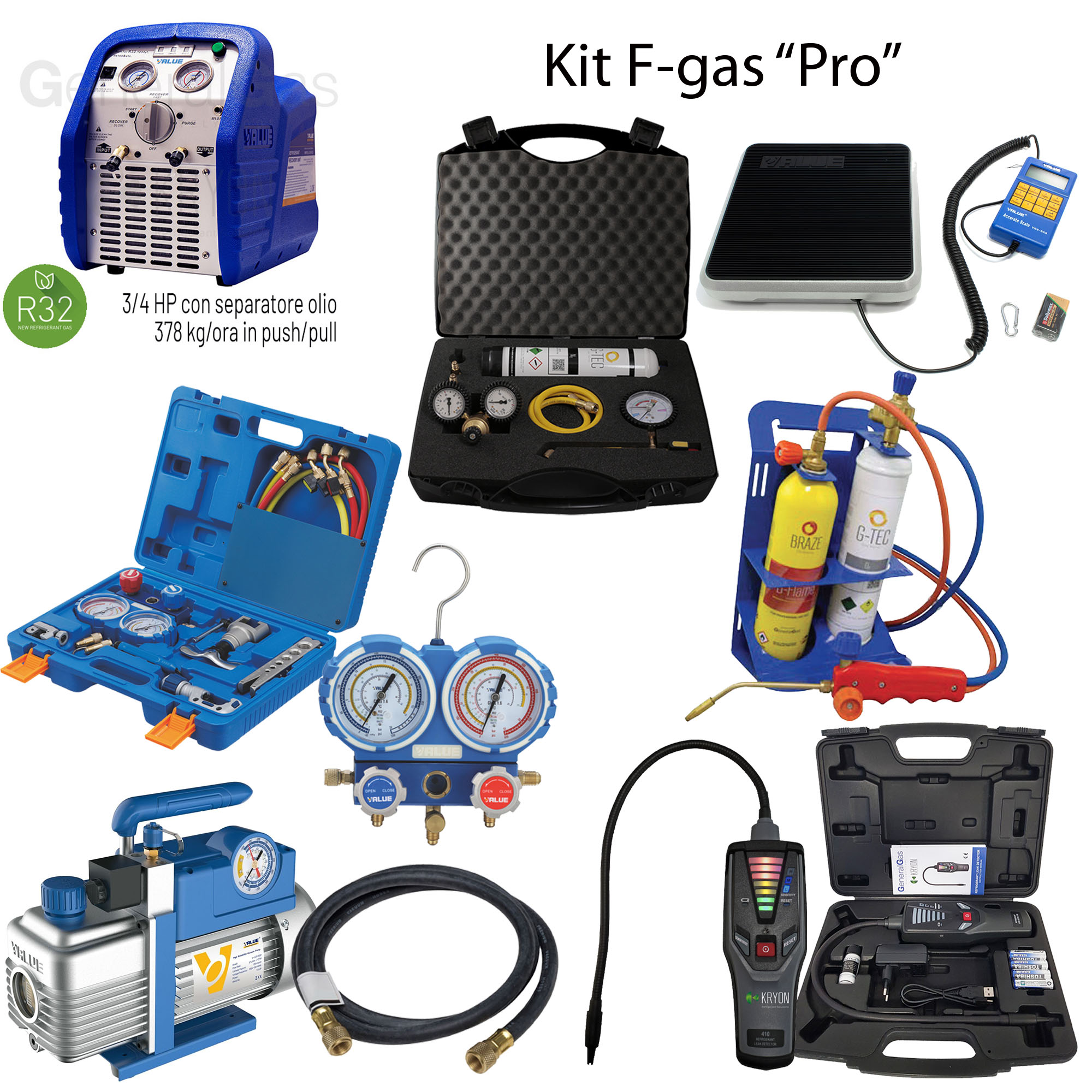 Kit PRO F-GAS: HVACR-Ausrüstung in einem kompletten Kit (Referenzverordnung EU 2015/2067)