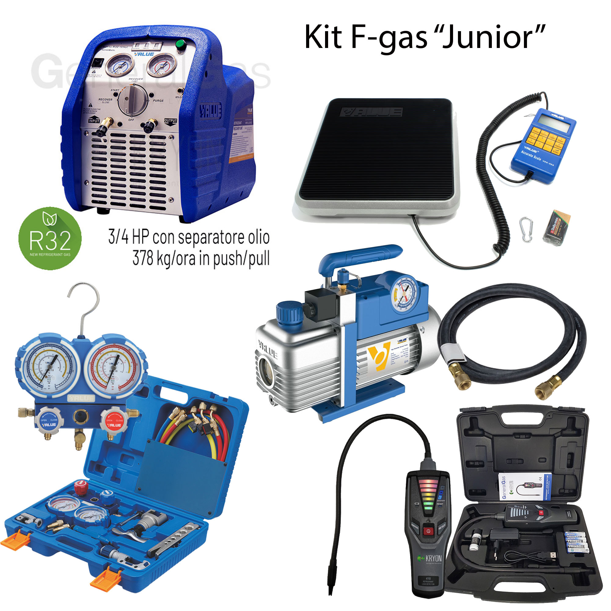 KitJUNIOR F-GAS: HVACR-Ausrüstung in einem komplettes Kit (Referenzverordnung EU 2015/2067)