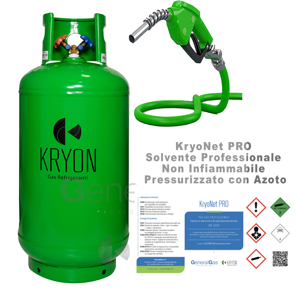 KryoNet Pro (nur Nachfüllpackung, Zylinder nicht inbegriffen) Lösungsmittel für den professionellen Einsatz, nicht brennbar, für Klima- und Kühlsysteme, Stickstoffdruck, in 40-Liter-Flasche - 30 kg