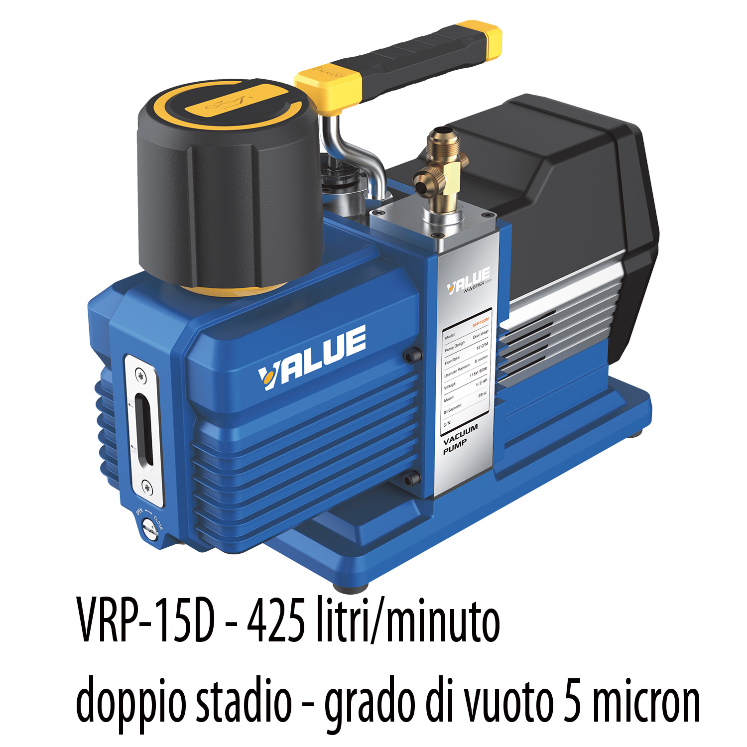 VALUE VRP-15D Vakuumpumpe Fördermenge 425 Liter/Minute, 5 Mikron Vakuum, hohe Leistung, Hochvakuum, zweistufig, 3/4 HP Motor - Vakuumgrad 0,67 x10(-2) mbar - 0,0067 mbar/0,67 Pa/5 Mikron/0,005 Torr