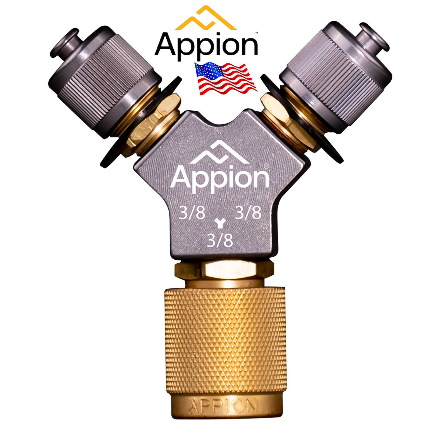 Spezielles Y-Stück für hohes Vakuum und schnelle Rückgewinnung - MegaFlow Speed-Y - 3/8-Innengewinde-Einlass und doppelter 3/8-Außengewinde-Auslass - original Appion USA