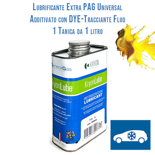 KryonLube EXTRA Universal PAG AUTO Lubricant für R134a und R12434yf, additiviert mit fluoreszierendem Tracer (Farbstoff) - 1 Liter Metallkanister