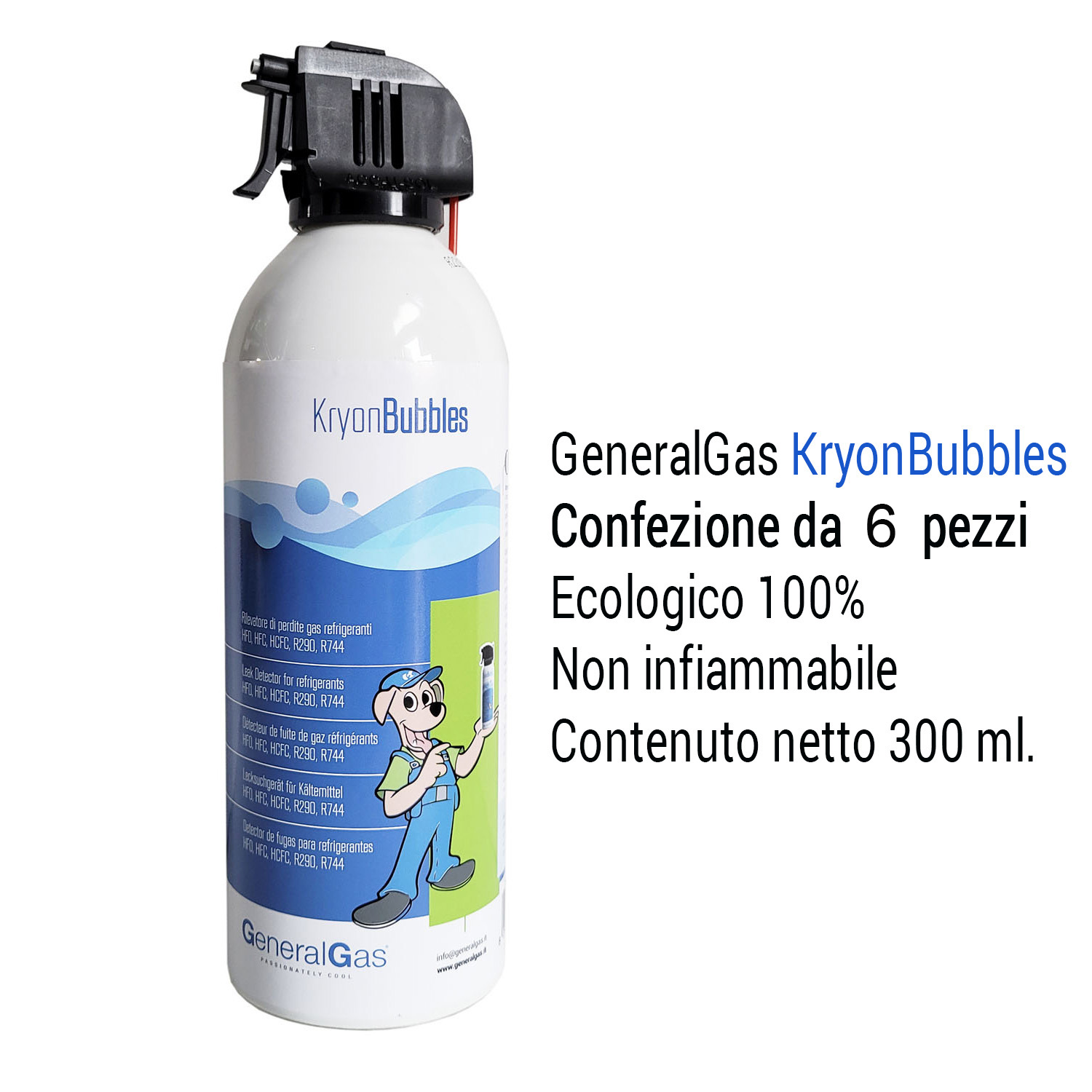 KryonBubbles - Professioneller, nicht brennbarer Schaumdetektor für Kältemittelgase HFO, HFC, R290, R744 - in 400 ml Aluminium-Sprühdose - Nettoinhalt ohne Treibmittel 300 ml. - Packung 6 Stück