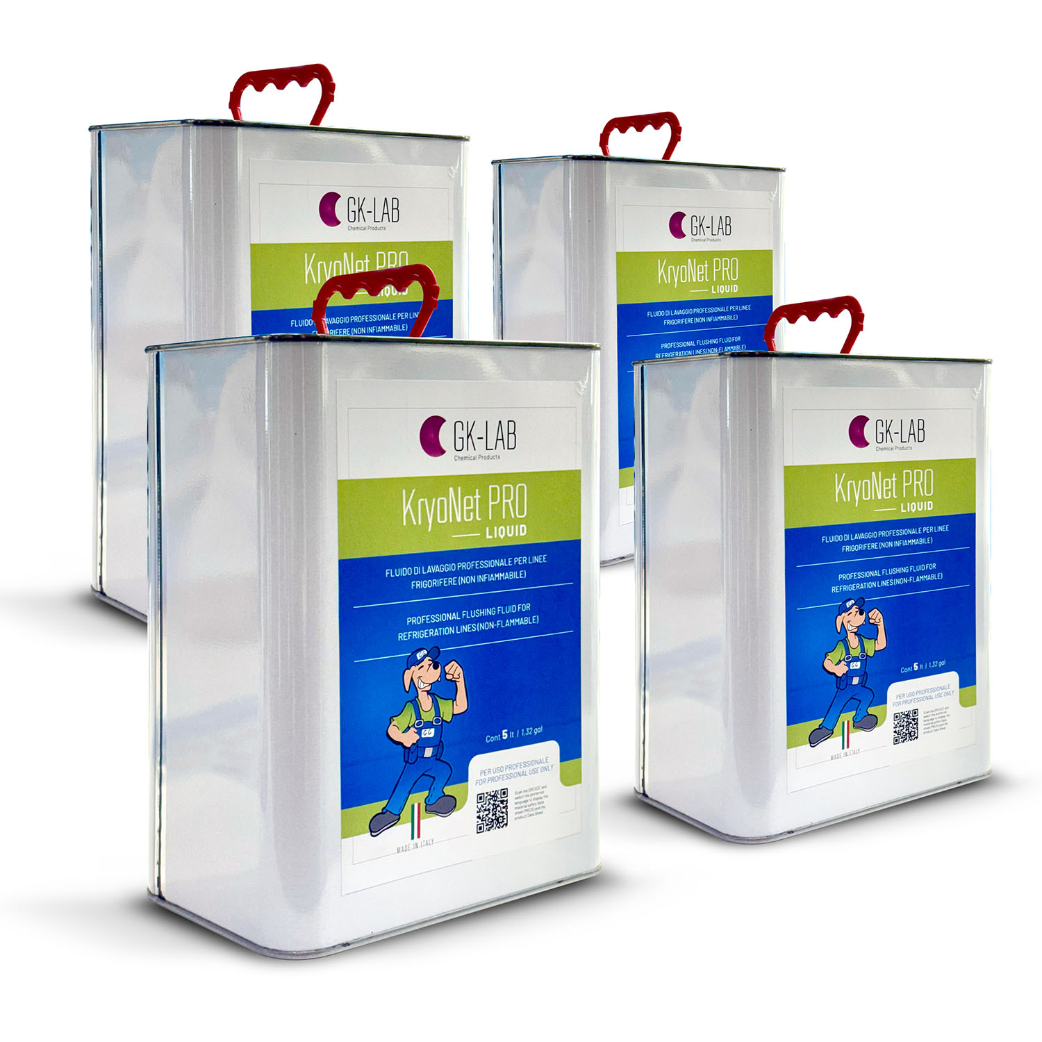 GK-Lab - KryoNet PRO Lösungsmittel für den professionellen Einsatz, hohe Verdunstungsrate, nicht brennbar, für Klimaanlagen und Kühlsysteme - 4 x 5 Liter Metallkanister - 6,5 kg