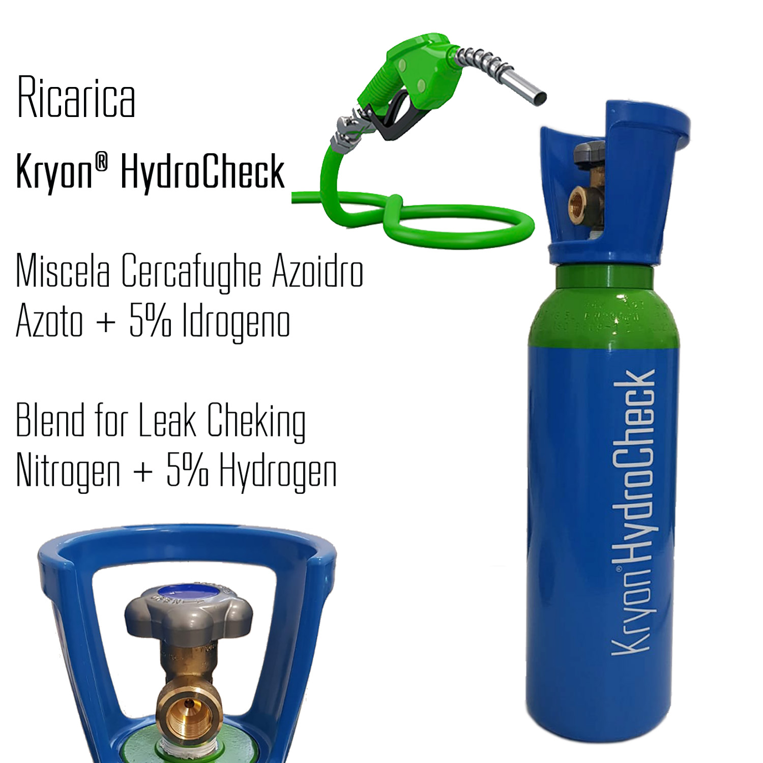 Ricarica HandyGas (cambio immediato vuoto contro pieno) per bombola Kryon® HydroCheck 5 lt - 200 bar  (1 mc di mix azoto idrogeno 5%)